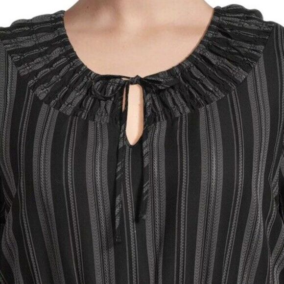 TERRA & SKY Peasant Tiered Long Sleeve Maxi Dress Plus 3X Ikat Stripe Black NWT - Picture 3 of 14